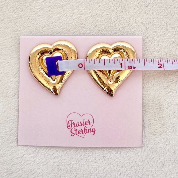 Frasier Sterling 14K Gold Plated Waterproof Statement Heart Stud Earrings - Picture 8 of 11